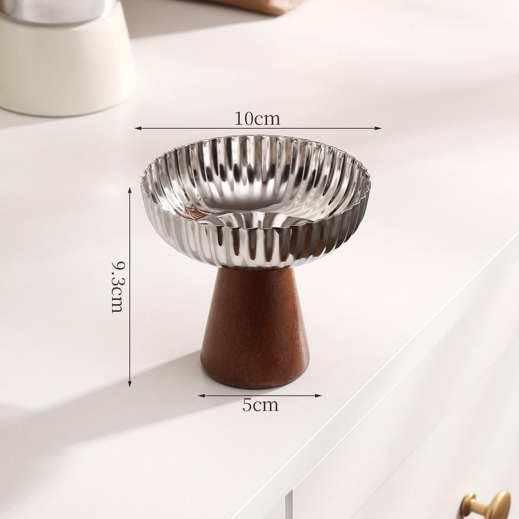 Fruit Bowl Restaurant Cake Ice Cream Desktop Stainless Steel Wooden Foot Dessert Tall Cup Dessert Bowl Decoration Storage Trays