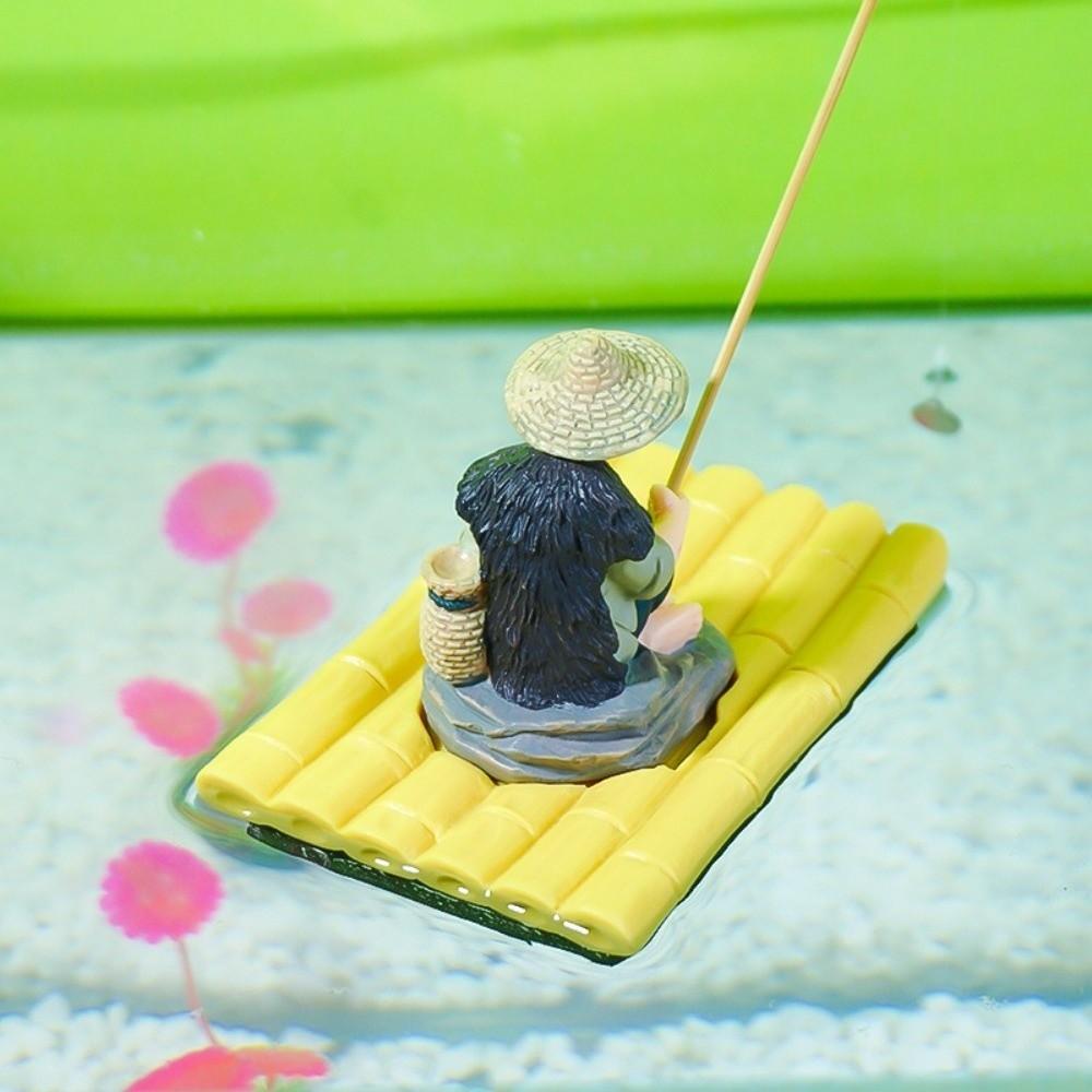 Realistic Fisherman Figurine Auto-Floating Fish Tank Decorations Landscaping Crafts  Office