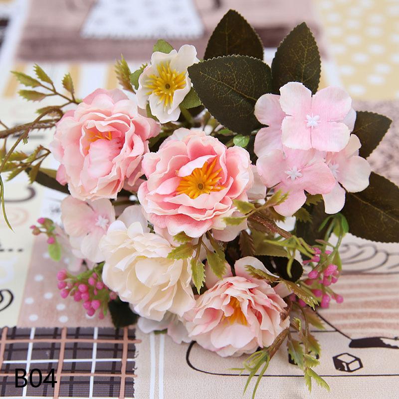 

5 Forks 8 Heads Artificial Flowers Small Peony Bouquet Wedding Decorative Plants Wreath for Home Decoration DIY Vase Fake Flower