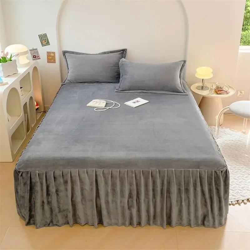

Зимняя молочная бархатная юбка-кровать, мягкое и толстое теплое покрывало, защитный чехол для матраса, пара простыней, кружевное постельное белье 120x200x42cm