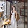 French White Sleeveless Vest Dress Women's Summer New Style Temperament Square Collar Waist Slim Skirt