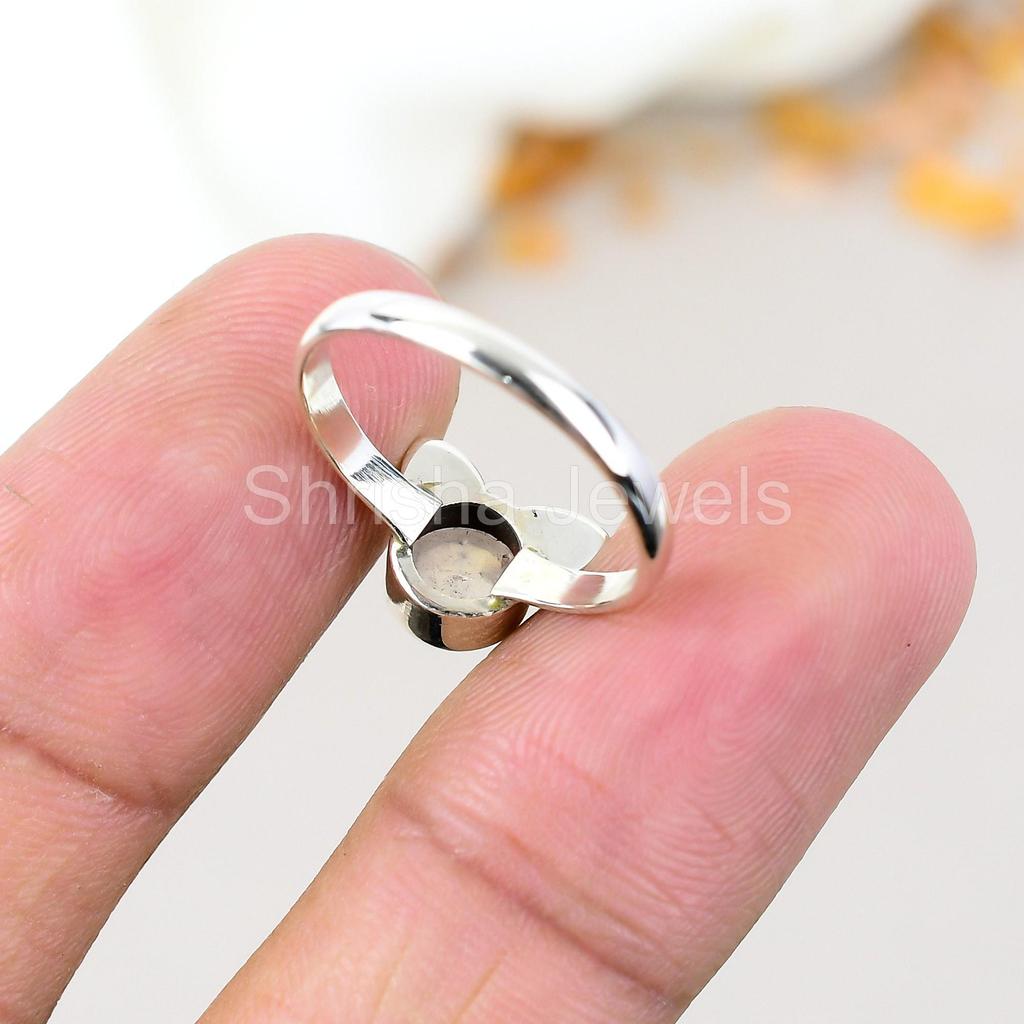 Rainbow Moonstone 925 Sterling Silver Round Gemstone Boho Style Cat Ring Handmade Ring For Women