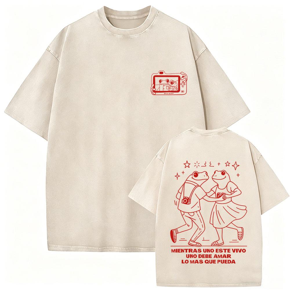 Rapper Bad Bunny Vintage Washed T Shirts Debi Tirar Mas Fotos DTMF Tshirts Mens Clothing Hip Hop Fashion High Quality Tshirt