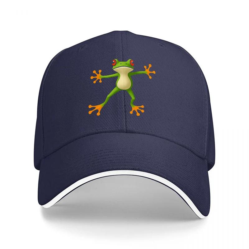 Green Frog Embroidered Black Baseball Cap Adjustable Fit Outdoor Fashion Hat Casual Streetwear Accessory for Men and Women