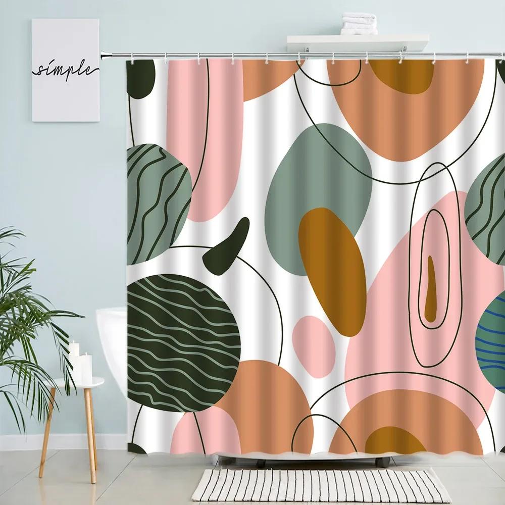 Abstract Shower Curtain Colorful Mid Century Graffiti Geometric Cute Cartoon Kids Watercolor Doodle Plant Curve Bathroom Decor