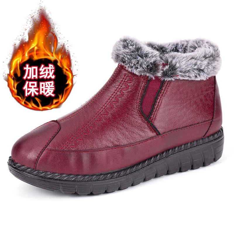 Cotton shoes women middle-aged mother medium tube fluff warm fashion cotton boots leather waterproof snow boots women