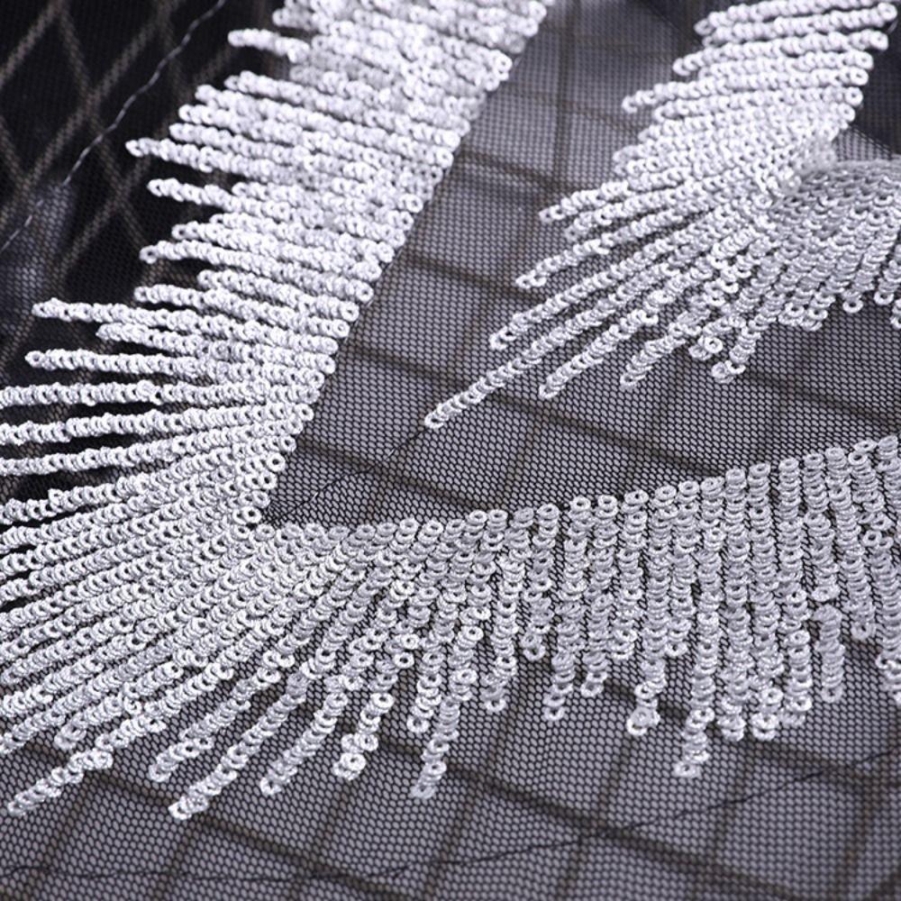 V Collar Design Mesh Lace Appliques Silver Sequins Dress Decoration Appliques Gown Embellishment