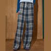 COOLHUT Women's Brushed Plaid High-Waist Straight-Leg Pants