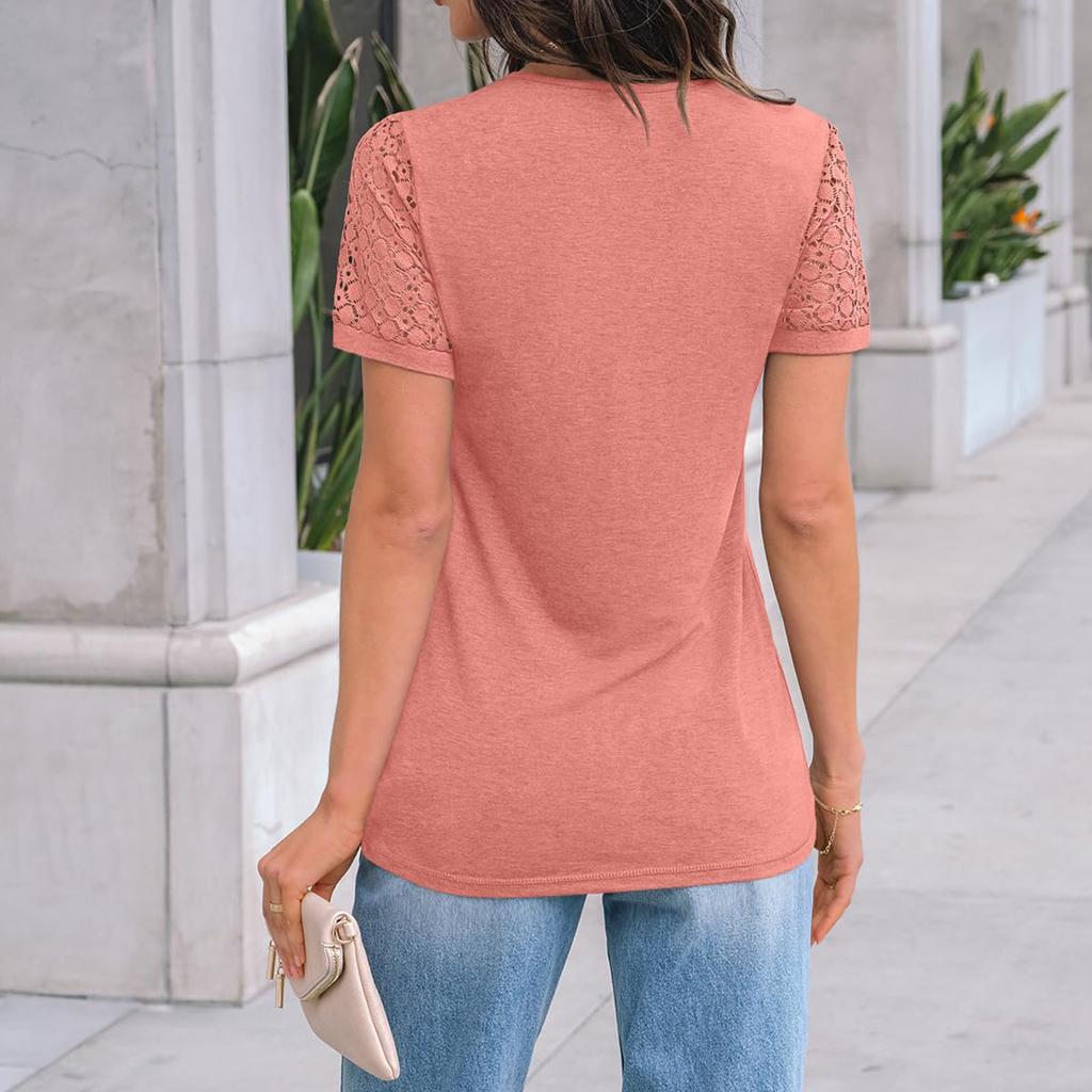 Women's Fashion Casual Lace T-Shirt Short Sleeve Top