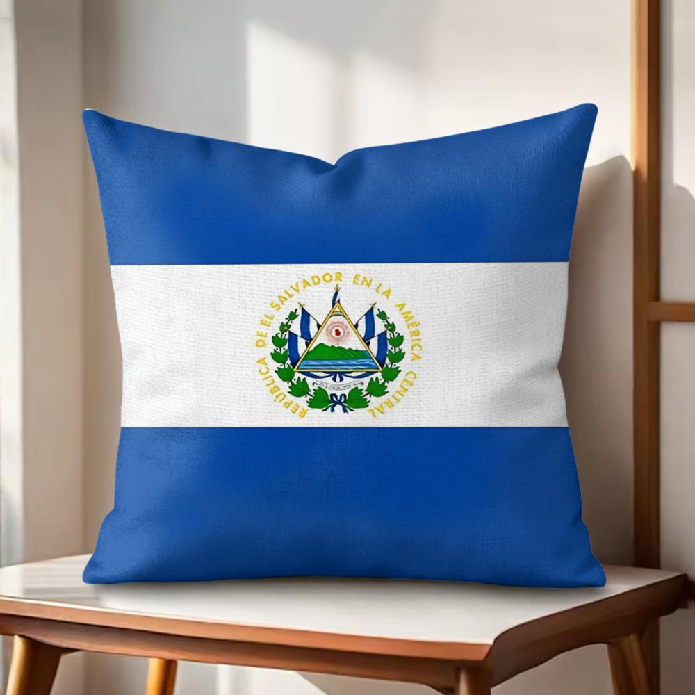 El SSalvador Flag Cushion Cover Natural Linen Organic Fabric DoubleSided Printing Couch Pillow Covers Home Decor