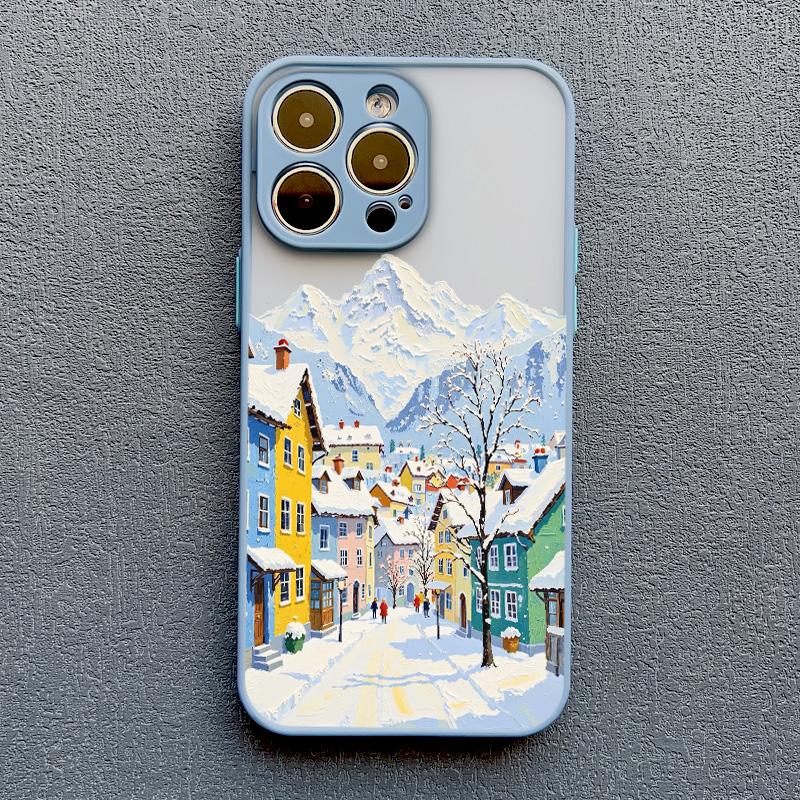 Street View Snow Mountain Town Phone Case For iPhone 16 15 14 Pro Max Plus 13 12 Mini 11 Pro Max 7 8 Plus SE2 XR XS X Back Cover