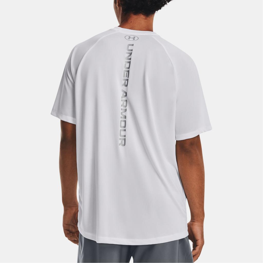 Under Armour Solid Color Round Neck Pullover Training Reflective Short Sleeve T-Shirt Men Tops White 1377054-100