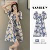 Women's Summer New Fashion Medium and Long High-end Printed Bubble Sleeves Small Versatile Dress
