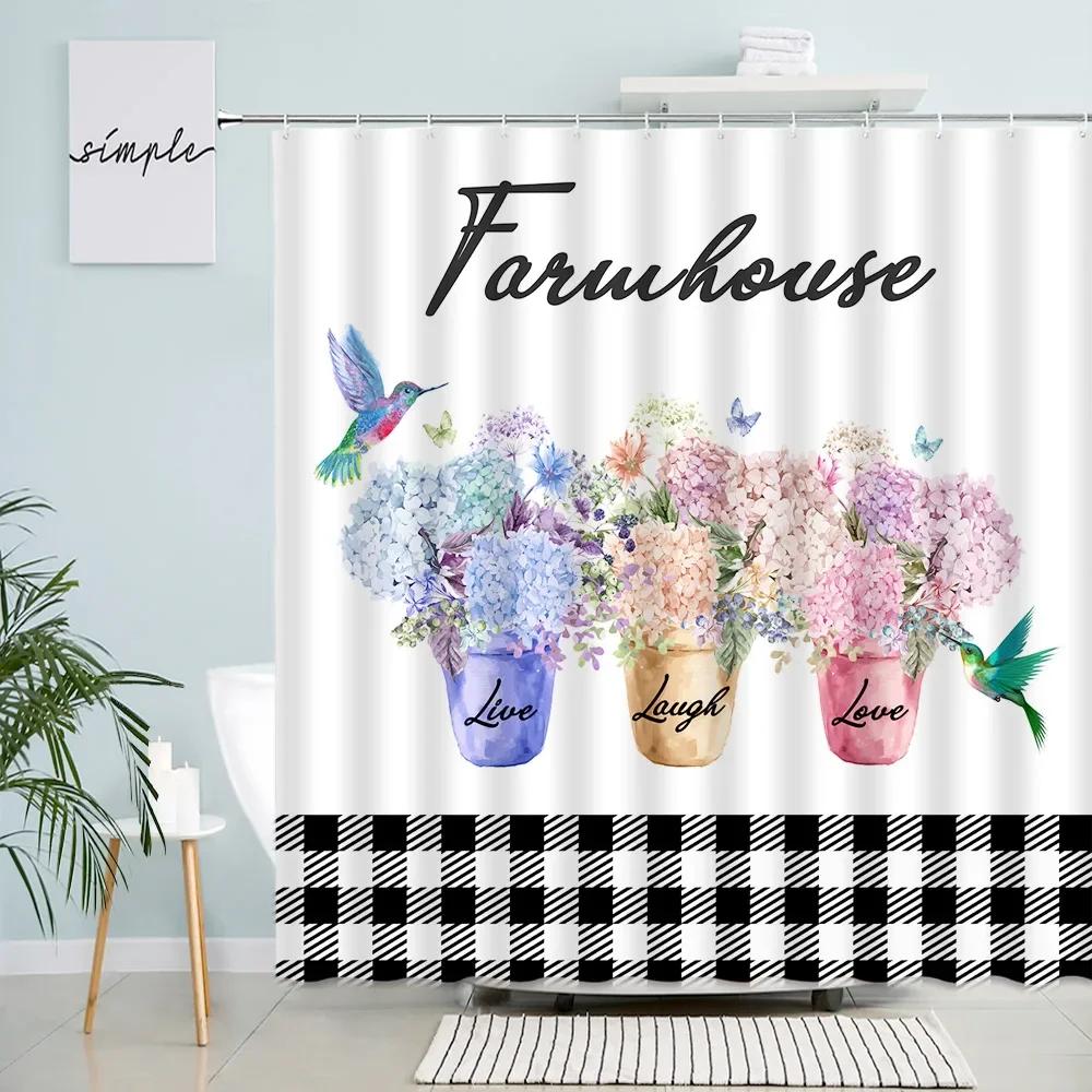 Kreatywne Zasłony Prysznicowe Camper Słoneczniki Czarno-Biała Krata Buffalo Ciężarówka Akwarelowe Kwiaty Zasłona Materiałowa do Kąpieli Dekoracja Łazienki