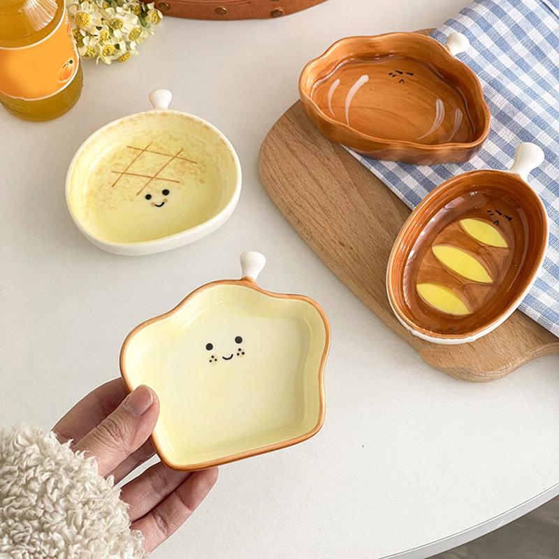 Ceramic Bread Plate Cute Croissant Pattern Dessert Plate Home Creative Plate Ceramic Seasoning Plate Dipping Plate