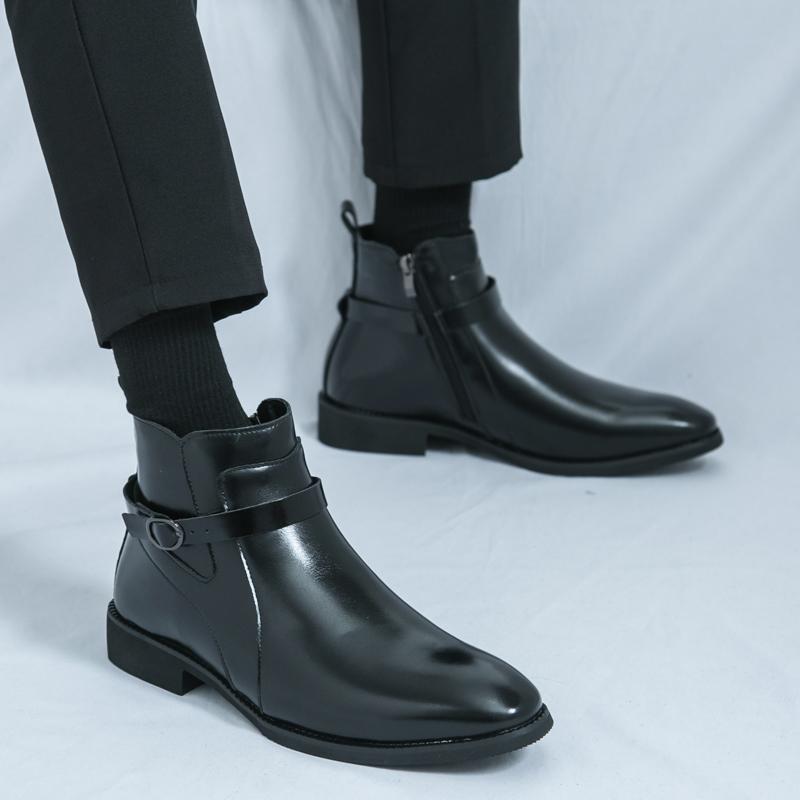 Ankle Leather Boots Men Classic Chelsea Boots Men Winter Western Social Leather Boots Man High Top Leather Shoes Male