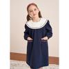 Girl's Long Sleeve Navy Collar Princess Dress