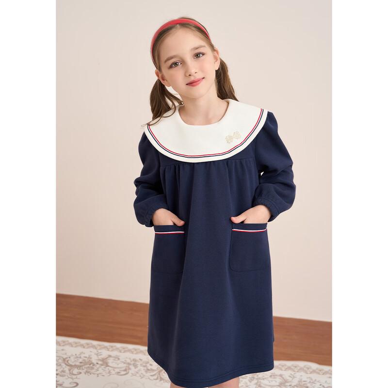 Girl's Long Sleeve Navy Collar Princess Dress