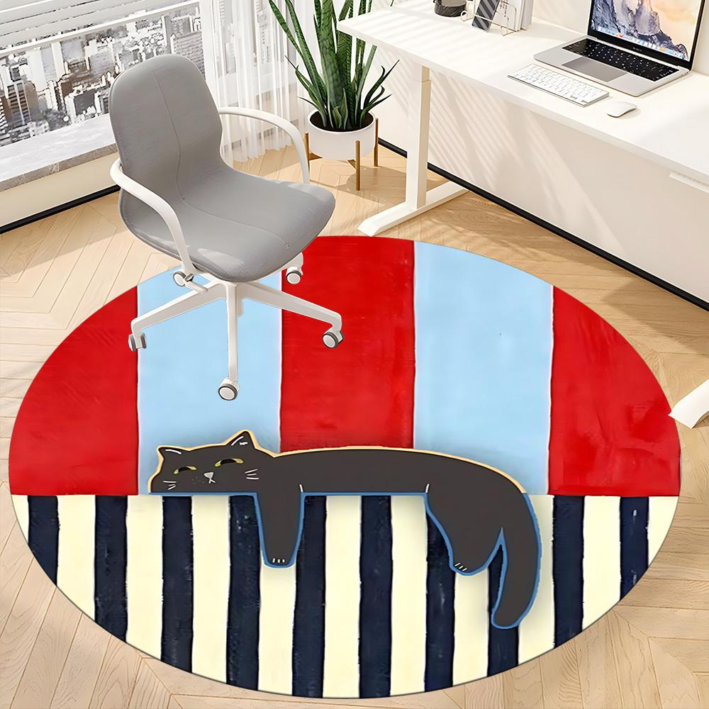 1pc Cat Stripes Office Round Area Rug, Mat Suitable For Office, Under Office Chairs Bedroom Living Room Home Decor, Room Deco