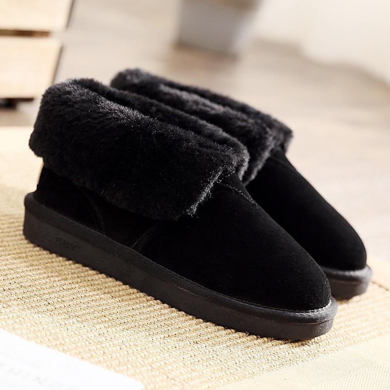 

[] Snow boots women s leather short boots old cotton shoes bread shoes piled thickened non-slip cotton shoes 35 чёрный