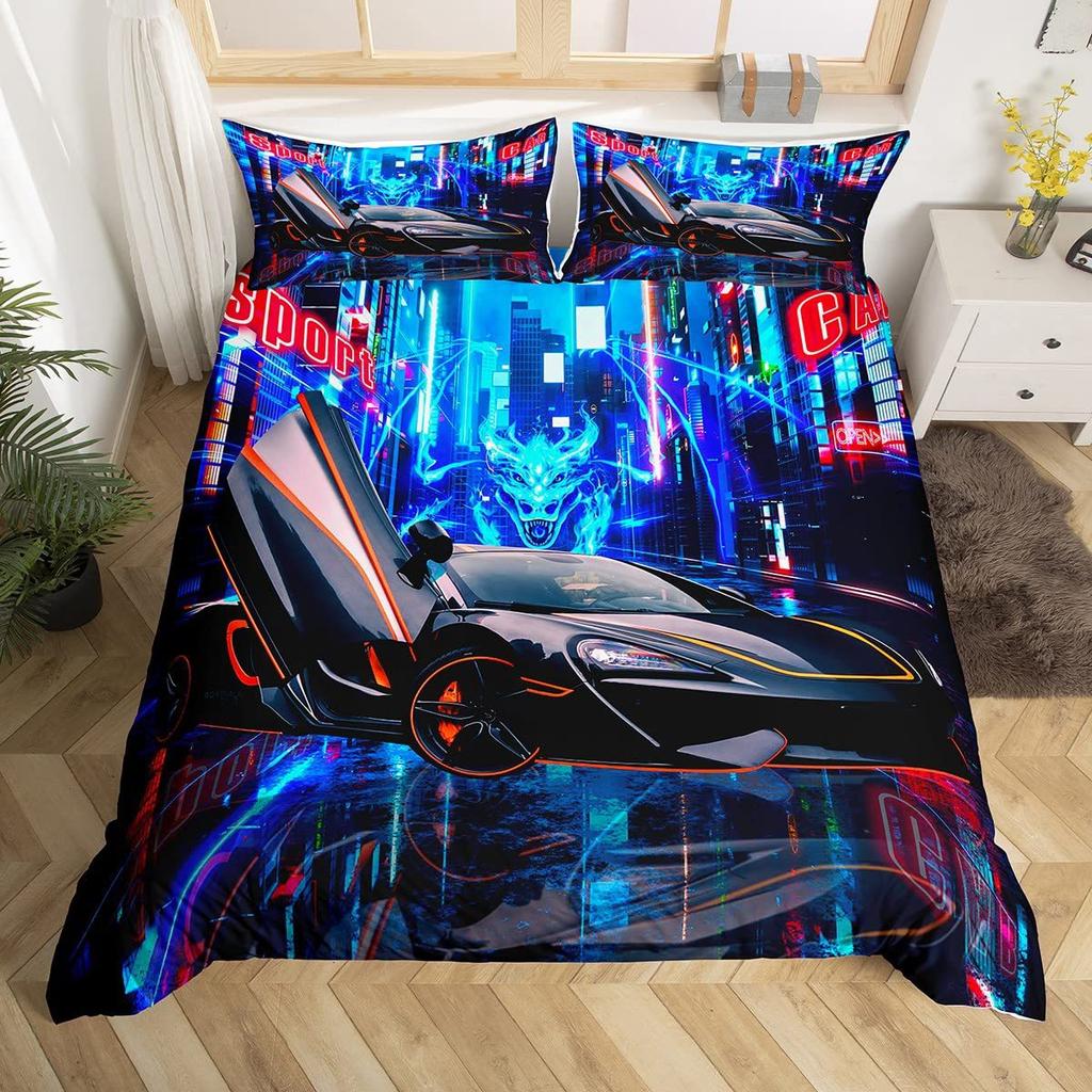 Home Textile Three-Piece Cool Sports Car 3D Digital Printing Quilt Cover Pillowcase Bedding