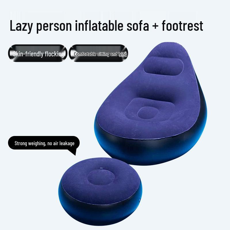 Thickened Inflatable Foldable Flocking Sofa Lounge Chair with Footrest