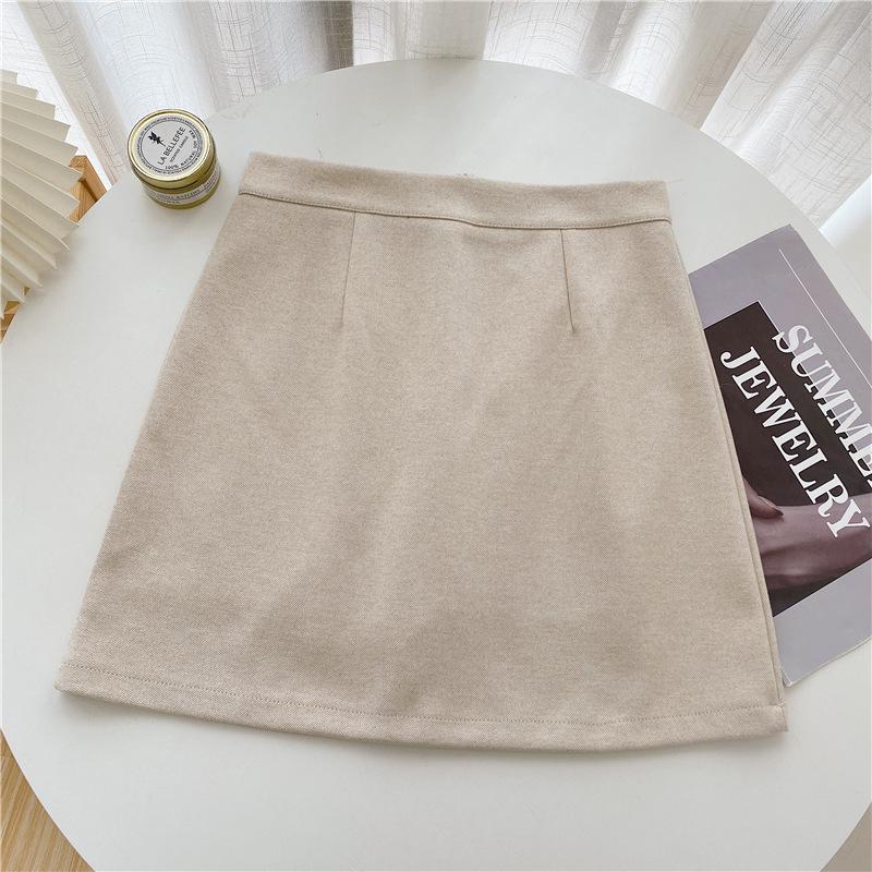 2024 Women's Plus Size High Waist Wool A-line Skirt - Black Petite Hip-Hugging Short Style for Autumn/Winter