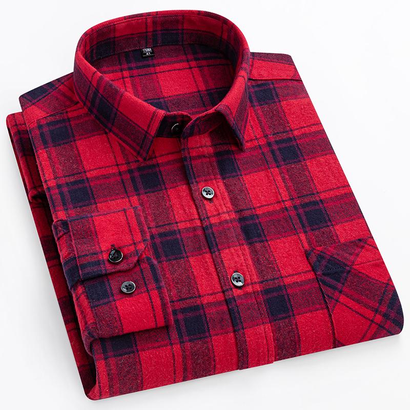 New Men's Vintage Plaid Flannel Shirt Long Sleeve 100% Cotton Fashion Casual Soft Standard Fit Men's Shirt  Large Size 7XL 8XL