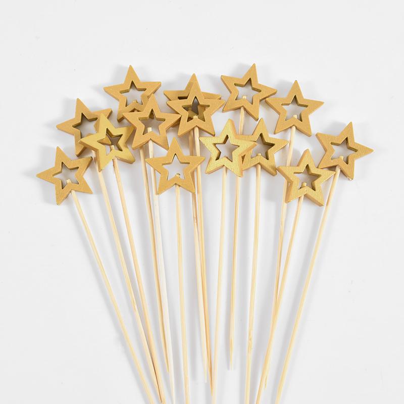 50Pcs Star Disposable Bamboo Skewers Cake Cocktail Picks Food Buffet Fruit Forks Birthday Party Wedding Supplies Christmas Decor