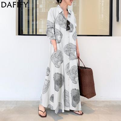 Women's Fashion Spring Fall Long Sleeve POLO Neck Loose Waistline Casual Dresses