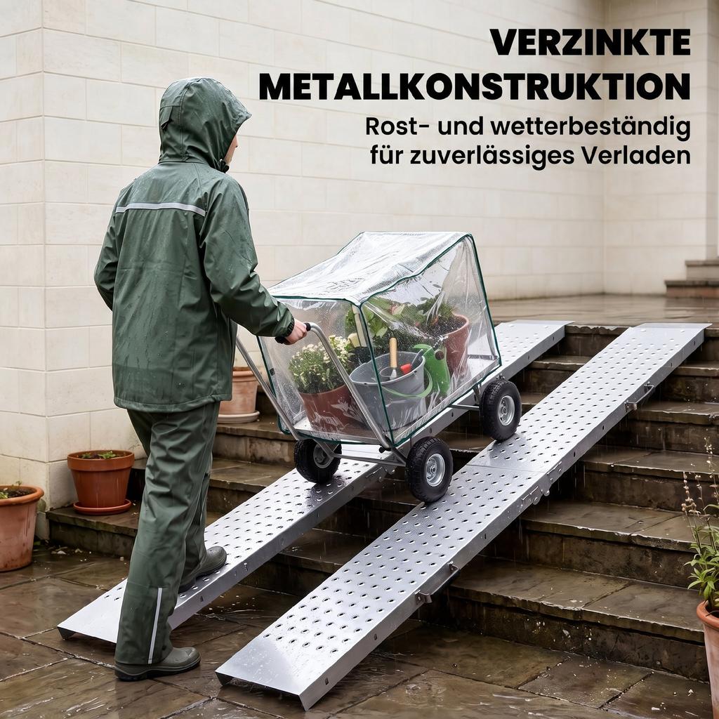 2-Piece Set Foldable Loading Ramp Metal Threshold Ramp with Handles up to 400 kg, for Tires up to 22.5 cm