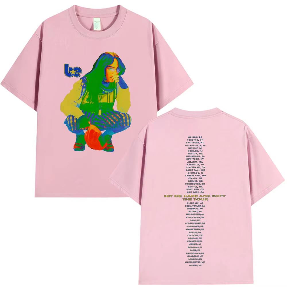 Singer Billie Eilish Cotton Men's Shirt Y2k Short Sleeved Hit Me Hard and Soft Album Graphics Women Hip-hop Comfortable T-shirt