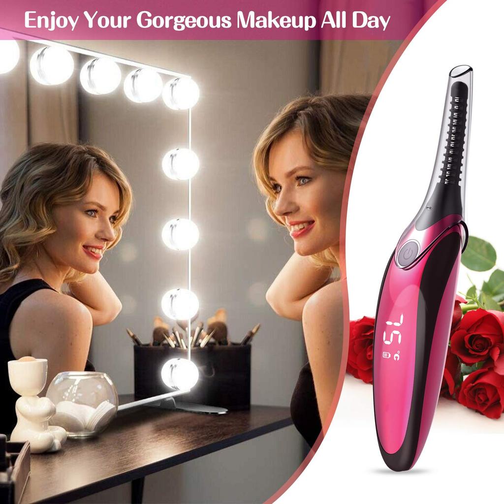 Heated Eyelash Curler, Electric Eyelash Curler, Mini USB Rechargeable LCD Display Quick Heating with 4 Temperature Gears, Long Lasting Safe and