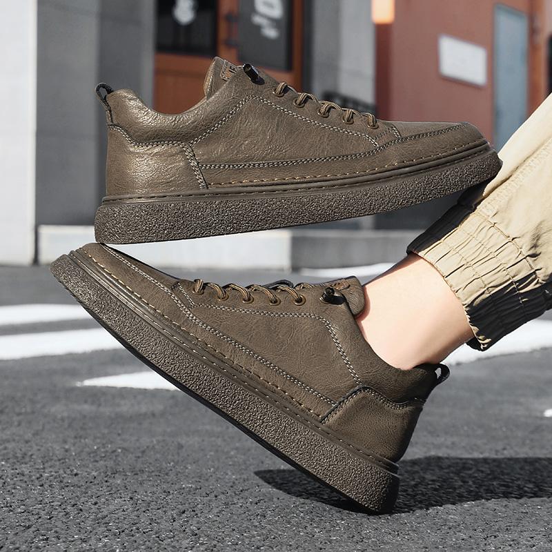 Men Genuine Leather Casual Shoes Lace-up Skate Heightening Shoes New Brand Comfortable Flat Shoes High End Fashion Lace Up Shoes