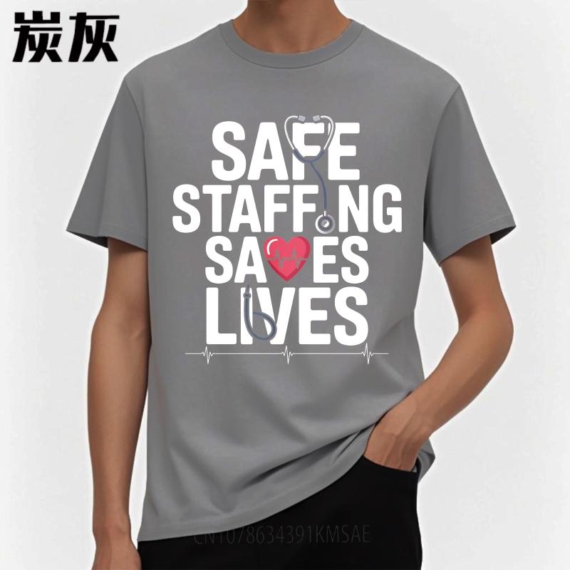 Travel Unisex O Neck Tshirt Vintage Safe Staffing Saves Lives Heart Stethoscope Ecg Basic For Unisex Tshirt Male Summer Teeshirt