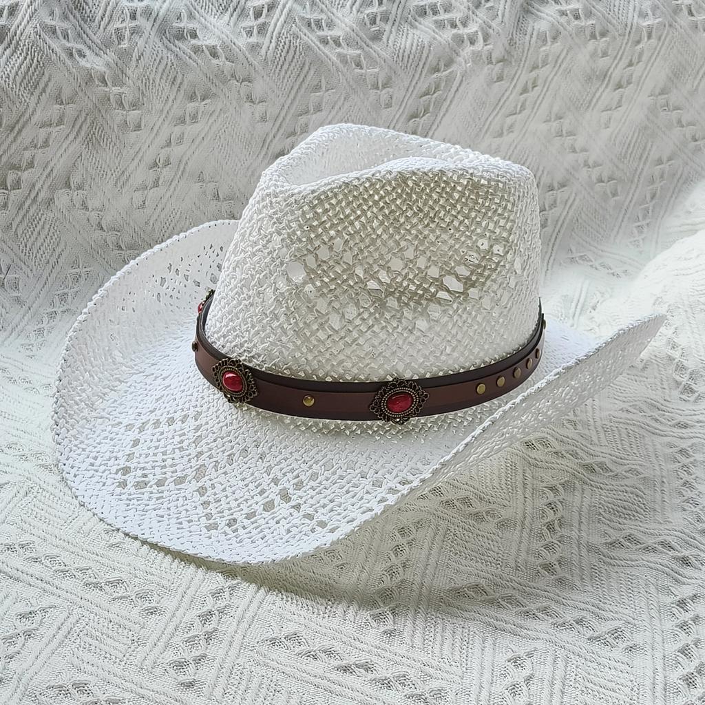 Western Straw Cowboy Hat White Straw Hat Solid Sombrero Vaquero Sunshade Jazz Hat Panama Sun Hat Sombrero Vaquero Hombre Chapea