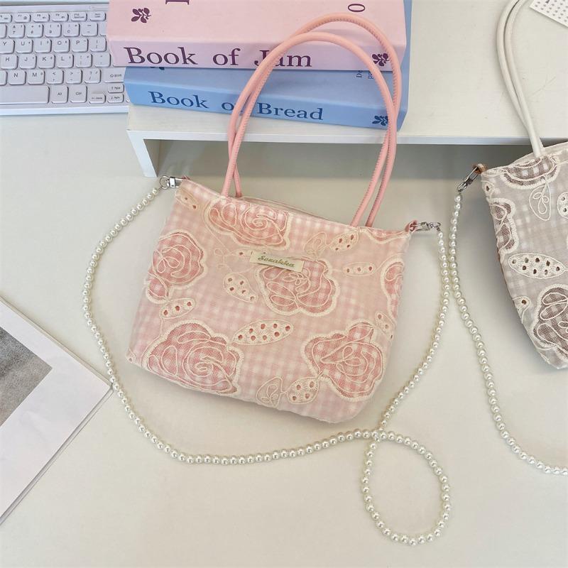 Simple Flower Canvas Bag Student Large Capacity Handheld Women's Bag Sundries Storage Hand Carry Small Square Bag