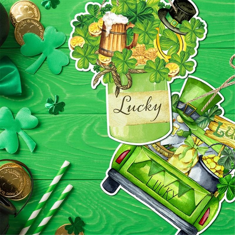 4Pcs Patrick's Day Luck Door Sign Front Door Hanging Sign Paper Plaques Hanging Ornament for Door Wall Decoration
