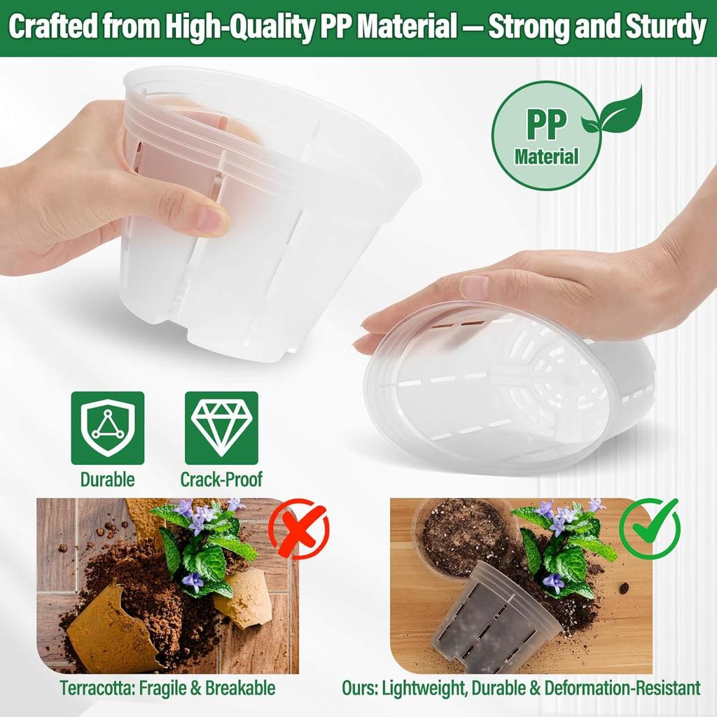 12 Pcs Plastic Orchid Pots With Holes, 4, 5, 6 Inch Clear Orchid Pots For Repotting With Saucers Drainage And Plant Stakes, Large Small Breathable