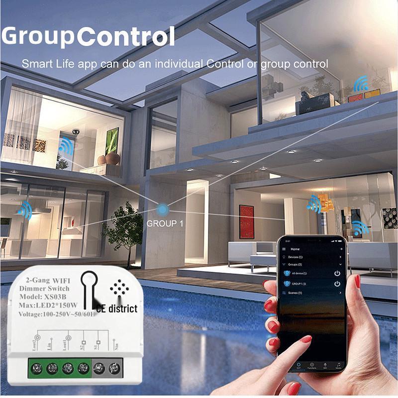 Tuya Smart WiFi Dimmer Switch with Voice Control and 2-Way Mini Dimming Module
