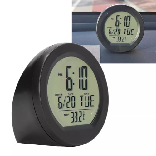 BluFied Car Clock Mini Digital Clock Solar Car Electronic Clock 4 in 1 Multifunction Time/Date/Day/Temperature Display Car Calendar Table Clock D