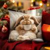 Vikama Cute Rabbit & Cup Print Cushion Cover Soft Decorative Throw Pillowcase For Home Sofa Bedroom Office - Polyester