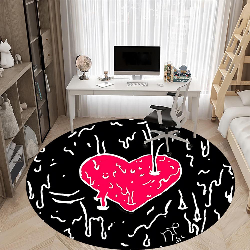 1pc Heart Print Carpet, Round Non Slip Durable Large Size Office Carpet, Suitable for Office