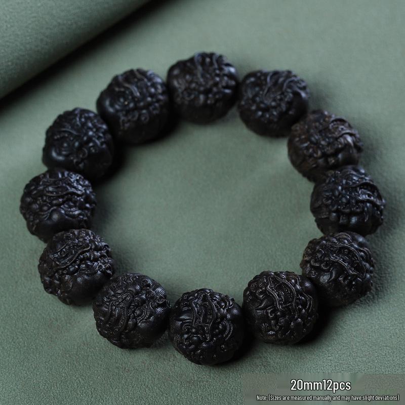 Bodhisattva Exquisitely Carved Agarwood & Sandalwood 20mm Buddhist Prayer Beads Bracelet