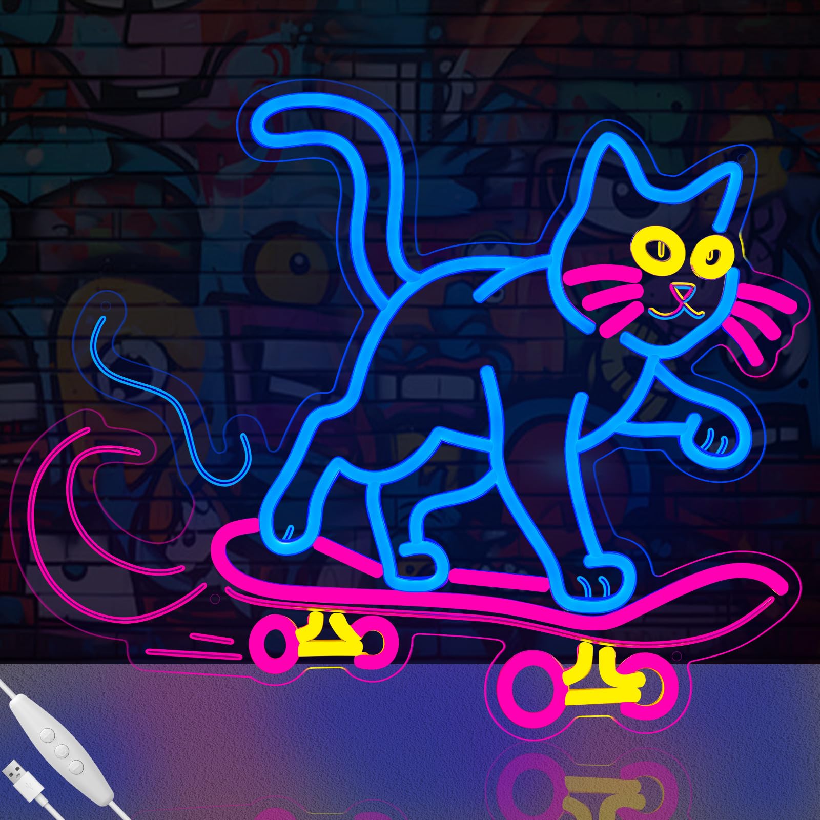 

Skateboard Cat Neon Sign LED Light Animal for Bedroom Decor Pet Shop Art Wall Decoration Gift for Girl Boy Party Decoration