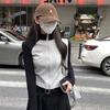 Women's Autumn Stand Collar Color Block Patchwork Long Sleeve Slim Fit Top - Sweet & Stylish.