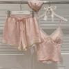 Simple lace lace with chest pad short-sleeved pajamas women's summer comfortable and skin-friendly shorts loungewear set can go out