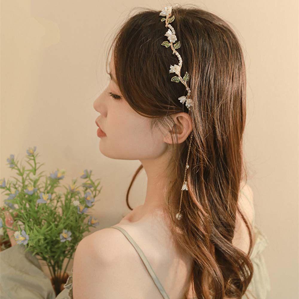 

Аксессуары Головной убор для девочек Обруч для волос с кисточками Цветочная ракушка Повязка на голову с жемчугом и бусинами Повязка на голову в корейском стиле