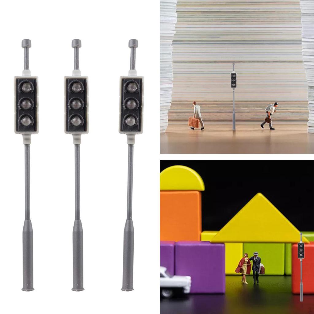 3 Pieces Mini Miniature Led Stop Lights Road Sign 3V for Train Railway Garden Street Accessories