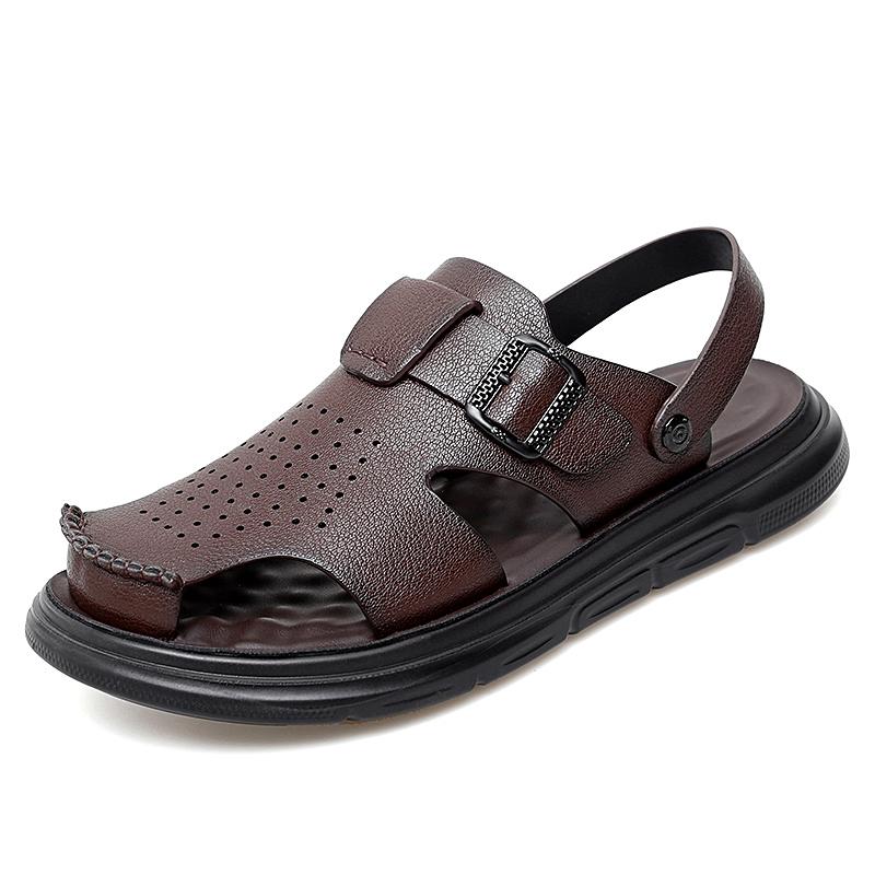 

Мужские черные сандалии из натуральной кожи на воздушной подушке, шлепанцы с нескользящей резиновой подошвой, классические черные плоские пляжные шлепанцы 38